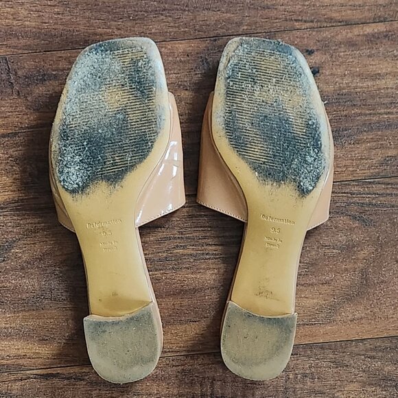Reformation Mules Slide Size 9.5 Nude Patent Leather Open Toe Sandals Classic - Picture 7 of 10
